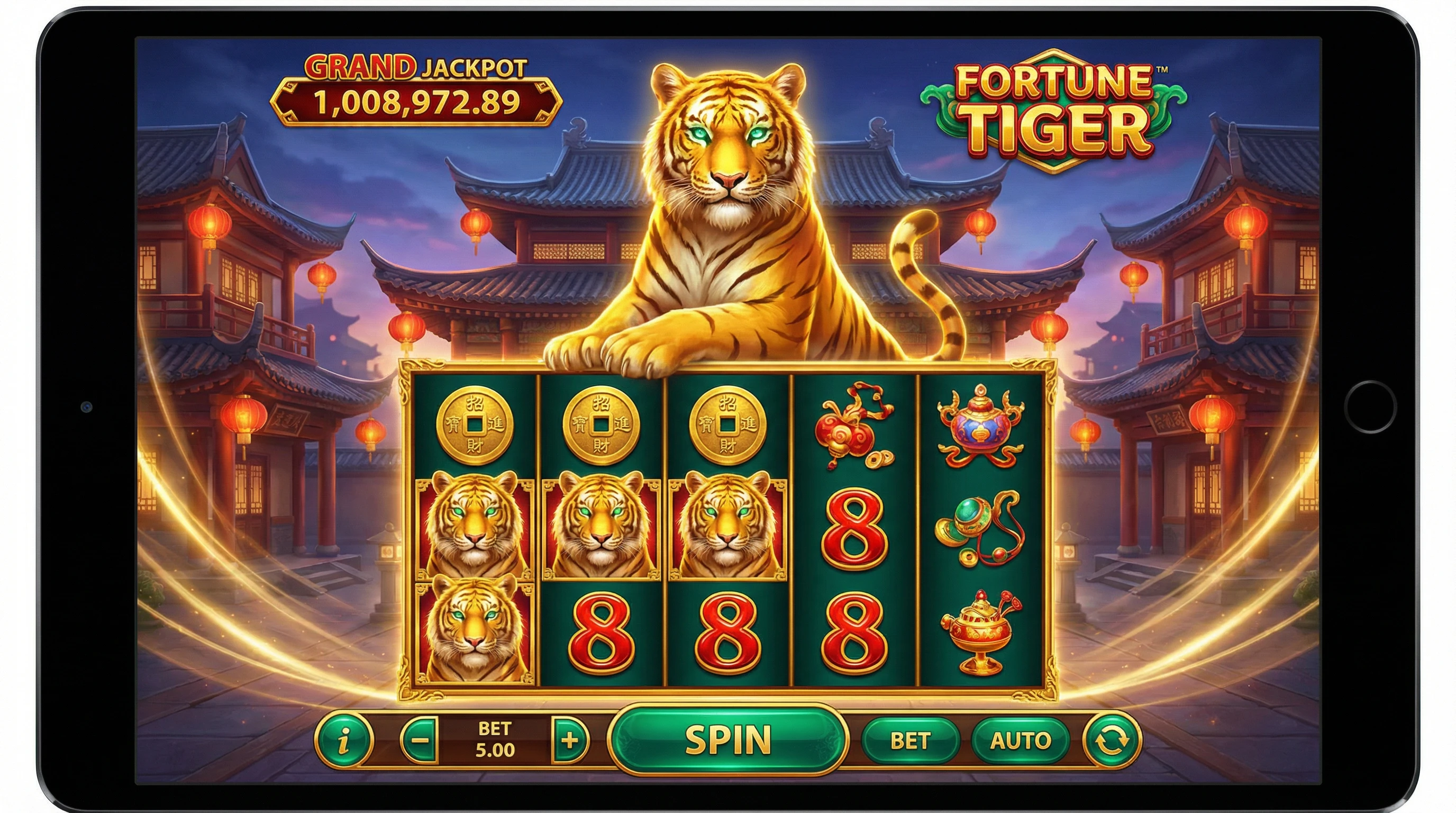 Fortune Tiger tragamonedas con tigre dorado y jackpot en Betcris Casino
